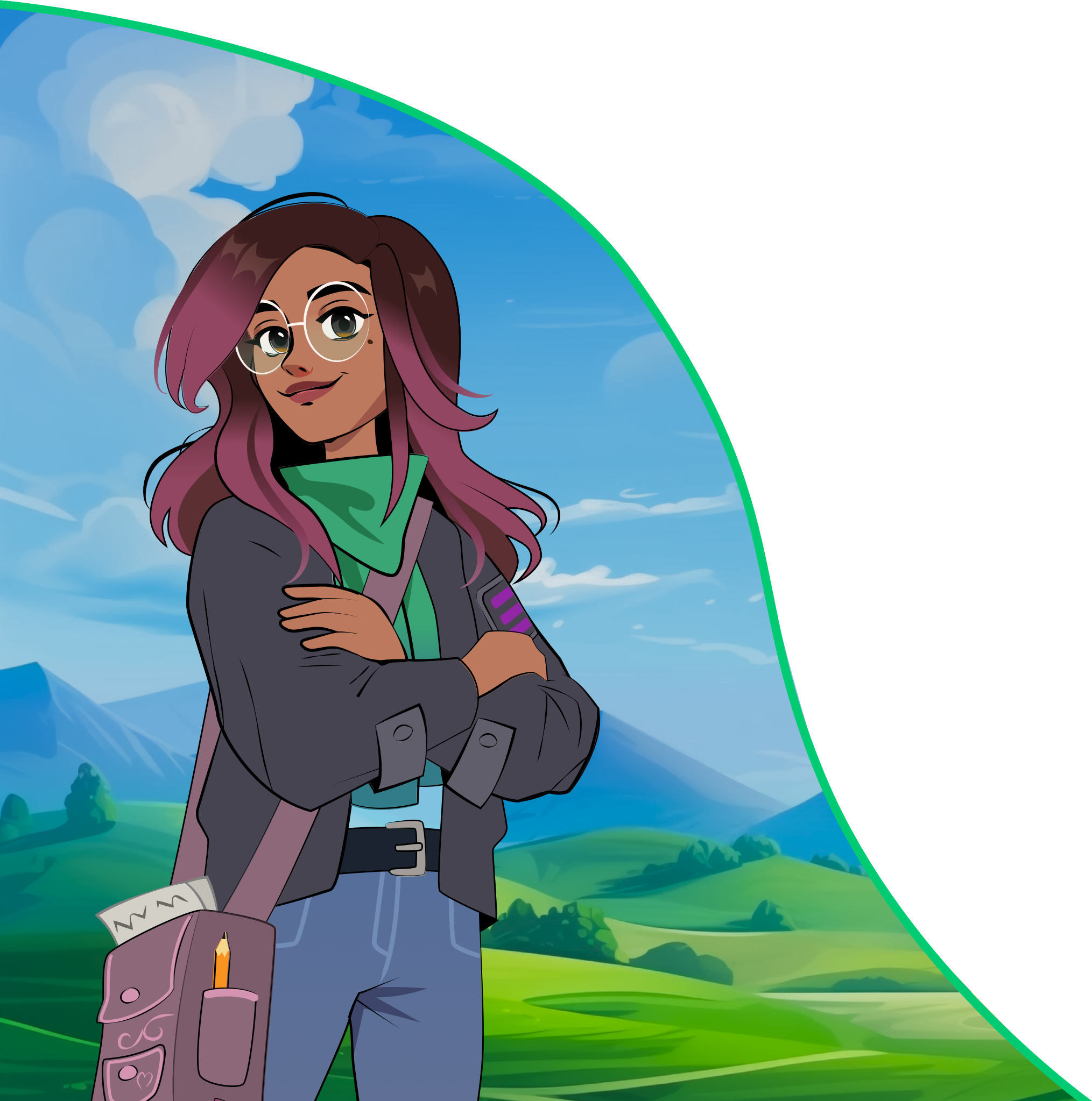 Amira in front of a grassy field