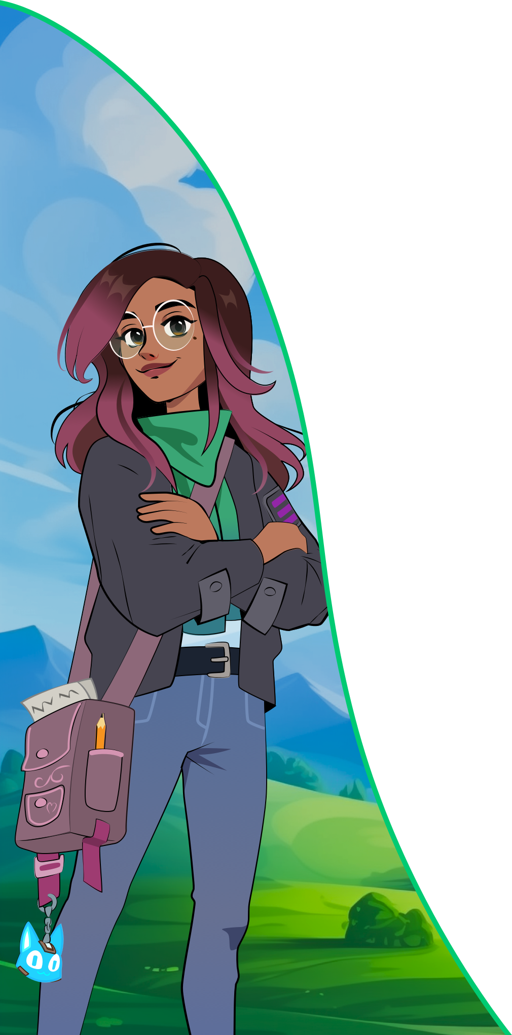 Amira in front of a grassy field